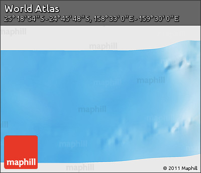 Physical 3D Map of the Area around 25° 2' 21" S, 159° 1' 30" E