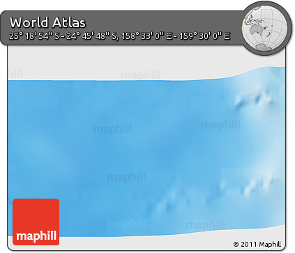 Shaded Relief 3D Map of the Area around 25° 2' 21" S, 159° 1' 30" E