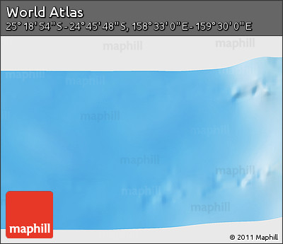 Shaded Relief 3D Map of the Area around 25° 2' 21" S, 159° 1' 30" E