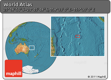 Satellite Location Map of the Area around 25° 2' 21" S, 159° 1' 30" E