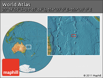 Satellite Location Map of the Area around 25° 2' 21" S, 159° 1' 30" E