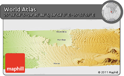 Physical Panoramic Map of the Area around 25° 2' 21" S, 15° 22' 30" E