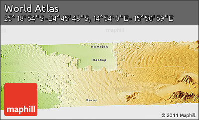 Physical Panoramic Map of the Area around 25° 2' 21" S, 15° 22' 30" E