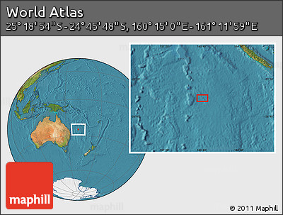 Satellite Location Map of the Area around 25° 2' 21" S, 160° 43' 29" E