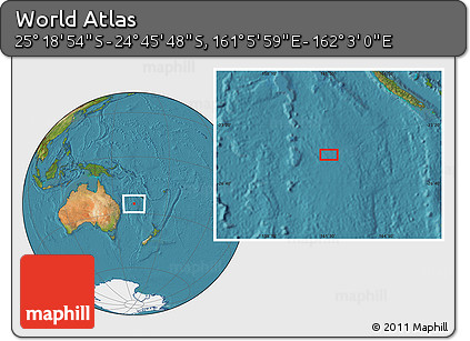 Satellite Location Map of the Area around 25° 2' 21" S, 161° 34' 29" E