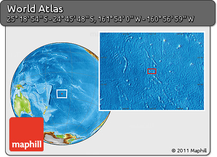 Physical Location Map of the Area around 25° 2' 21" S, 161° 25' 30" W