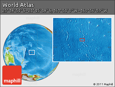 Physical Location Map of the Area around 25° 2' 21" S, 161° 25' 30" W