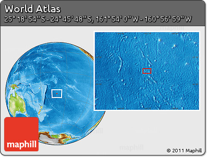 Physical Location Map of the Area around 25° 2' 21" S, 161° 25' 30" W