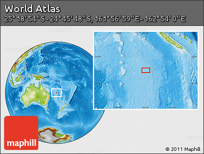 Physical Location Map of the Area around 25° 2' 21" S, 162° 25' 30" E