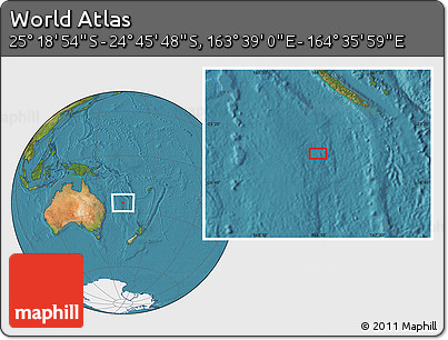 Satellite Location Map of the Area around 25° 2' 21" S, 164° 7' 30" E
