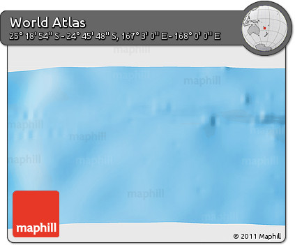 Shaded Relief 3D Map of the Area around 25° 2' 21" S, 167° 31' 30" E