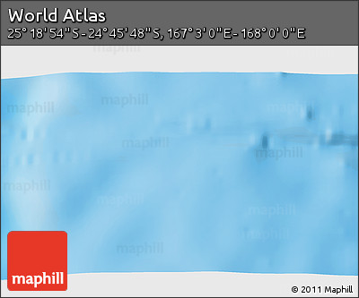 Shaded Relief 3D Map of the Area around 25° 2' 21" S, 167° 31' 30" E