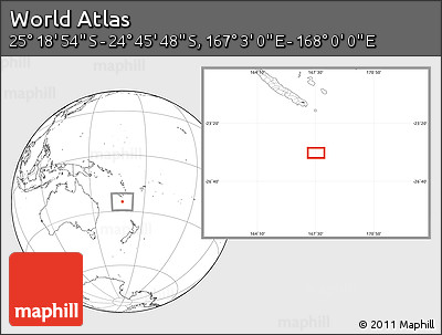 Blank Location Map of the Area around 25° 2' 21" S, 167° 31' 30" E