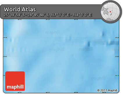 Physical Map of the Area around 25° 2' 21" S, 167° 31' 30" E