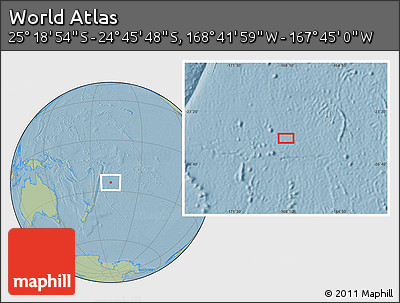 Savanna Style Location Map of the Area around 25° 2' 21" S, 168° 13' 29" W, hill shading
