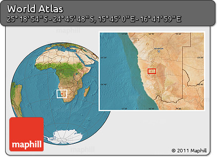 Satellite Location Map of the Area around 25° 2' 21" S, 16° 13' 30" E