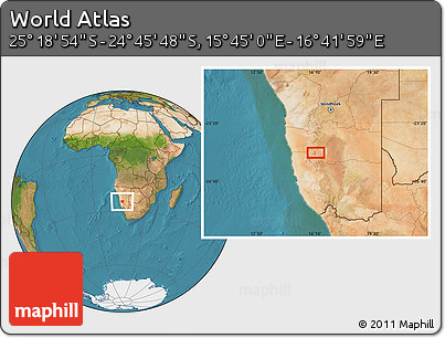 Satellite Location Map of the Area around 25° 2' 21" S, 16° 13' 30" E