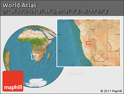 Satellite Location Map of the Area around 25° 2' 21" S, 16° 13' 30" E