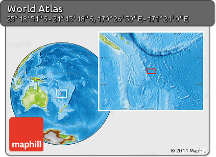 Physical Location Map of the Area around 25° 2' 21" S, 170° 55' 30" E