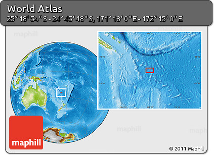 Physical Location Map of the Area around 25° 2' 21" S, 171° 46' 30" E