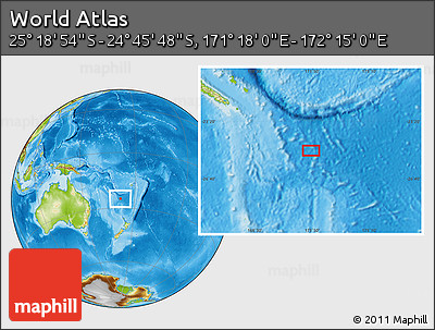 Physical Location Map of the Area around 25° 2' 21" S, 171° 46' 30" E