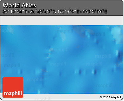 Physical 3D Map of the Area around 25° 2' 21" S, 172° 37' 30" E