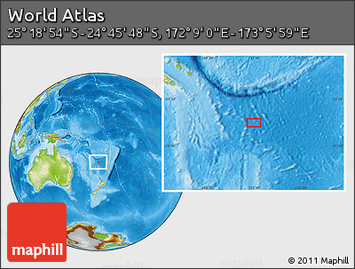 Physical Location Map of the Area around 25° 2' 21" S, 172° 37' 30" E