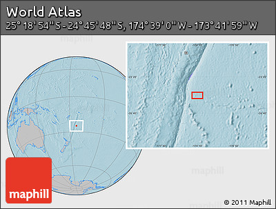 Gray Location Map of the Area around 25° 2' 21" S, 174° 10' 30" W, hill shading