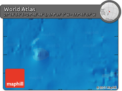 Shaded Relief Map of the Area around 25° 2' 21" S, 174° 10' 30" W