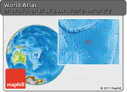 Physical Location Map of the Area around 25° 2' 21" S, 175° 10' 30" E