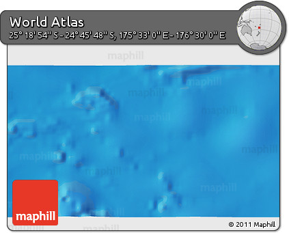 Shaded Relief 3D Map of the Area around 25° 2' 21" S, 176° 1' 30" E