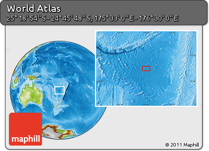 Physical Location Map of the Area around 25° 2' 21" S, 176° 1' 30" E