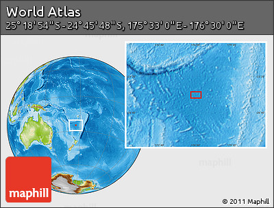 Physical Location Map of the Area around 25° 2' 21" S, 176° 1' 30" E