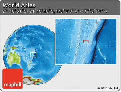 Physical Location Map of the Area around 25° 2' 21" S, 177° 34' 29" W