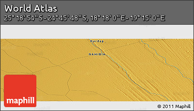 Physical Panoramic Map of the Area around 25° 2' 21" S, 18° 46' 29" E