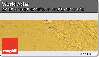 Physical Panoramic Map of the Area around 25° 2' 21" S, 18° 46' 29" E