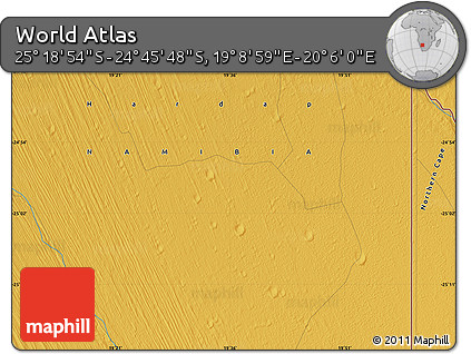 Physical Map of the Area around 25° 2' 21" S, 19° 37' 30" E