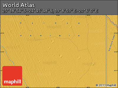 Physical Map of the Area around 25° 2' 21" S, 19° 37' 30" E
