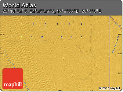 Physical Map of the Area around 25° 2' 21" S, 19° 37' 30" E