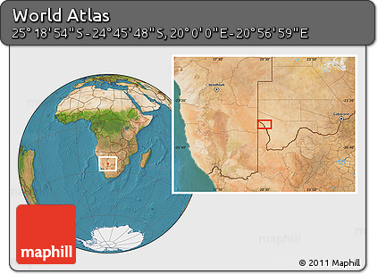 Satellite Location Map of the Area around 25° 2' 21" S, 20° 28' 30" E