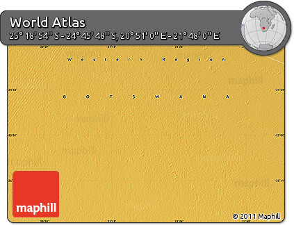Physical Map of the Area around 25° 2' 21" S, 21° 19' 30" E