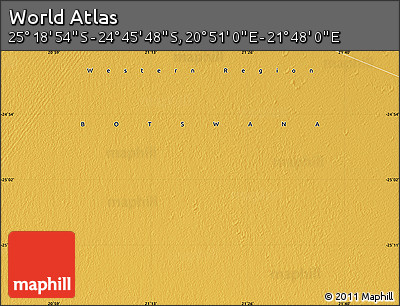 Physical Map of the Area around 25° 2' 21" S, 21° 19' 30" E