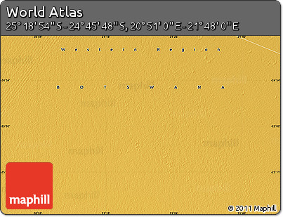 Physical Map of the Area around 25° 2' 21" S, 21° 19' 30" E