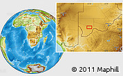 Physical Location Map of the area around 25° 2' 21" S, 22° 10' 29" E