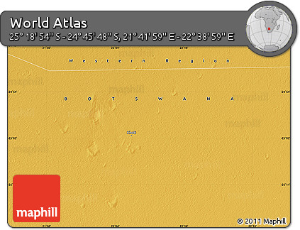 Physical Map of the Area around 25° 2' 21" S, 22° 10' 29" E