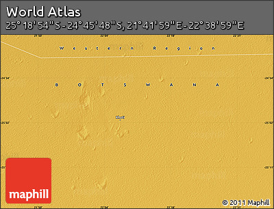 Physical Map of the Area around 25° 2' 21" S, 22° 10' 29" E