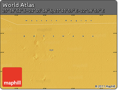 Physical Map of the Area around 25° 2' 21" S, 22° 10' 29" E