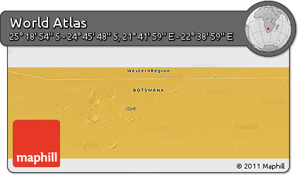 Physical Panoramic Map of the Area around 25° 2' 21" S, 22° 10' 29" E