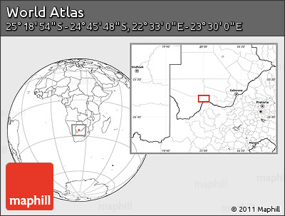 Blank Location Map of the Area around 25° 2' 21" S, 23° 1' 29" E