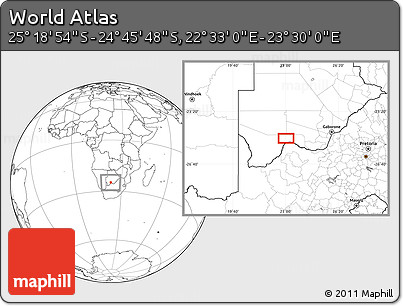 Blank Location Map of the Area around 25° 2' 21" S, 23° 1' 29" E